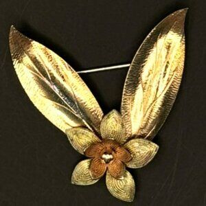 Vintage Rare Diana Krementz Gold-Plated Sterling Silver Floral Brooch 1960s